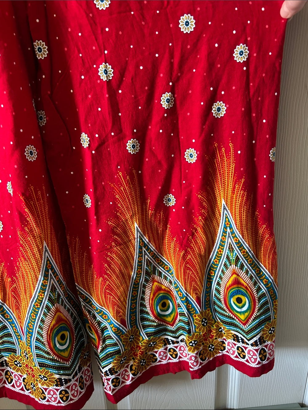 Peacock Abstract Flowy Y2K Wide Open Leg Tie Waist Boho Culotte Pants Sz Small - Picture 11 of 13